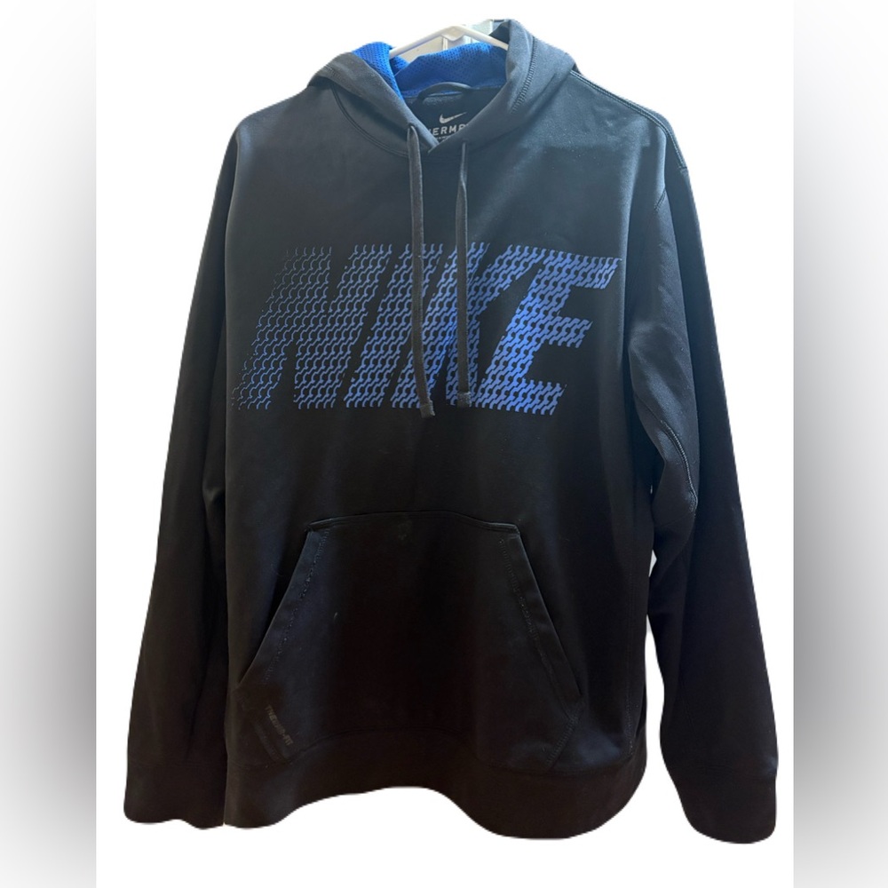 Nike Men’s Black Crewneck Hoodie with Blue Logo